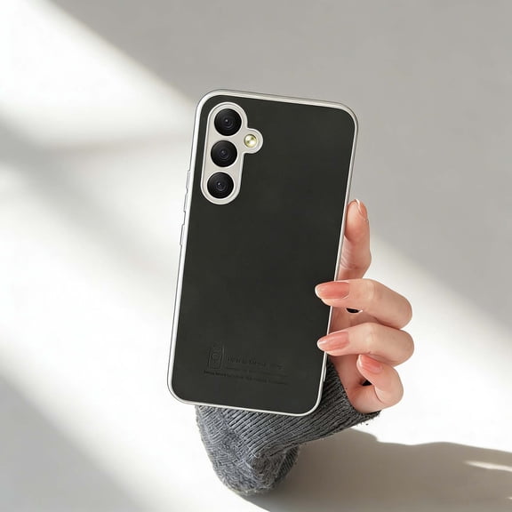 For Samsung Galaxy S25 FE Phone Case,Anti-Scratch PU Leather Back Design,Compatible with Mag-Safe,Skin-Feel Back,Silver Frame,Ultra Slim Shockproof Anti-fall Non-Slip Rugged Phone Case,Black