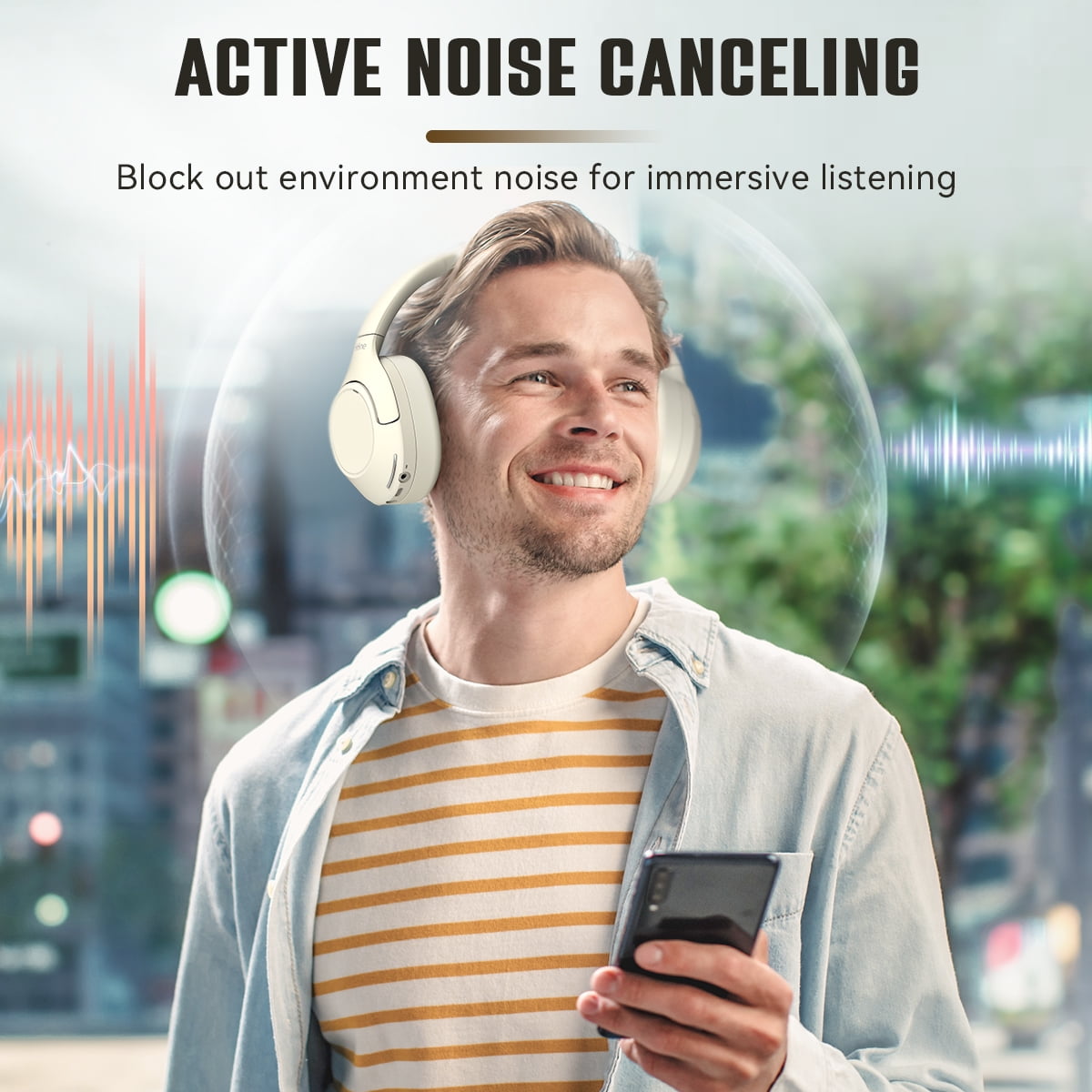 FIFINE X3 Wireless Over-Ear Headphones for iPhone/Mac, Bluetooth Headphones with ANC Noise Cancelling, Transparency Mode, 3.5mm Jack, 65H Playtime, White
