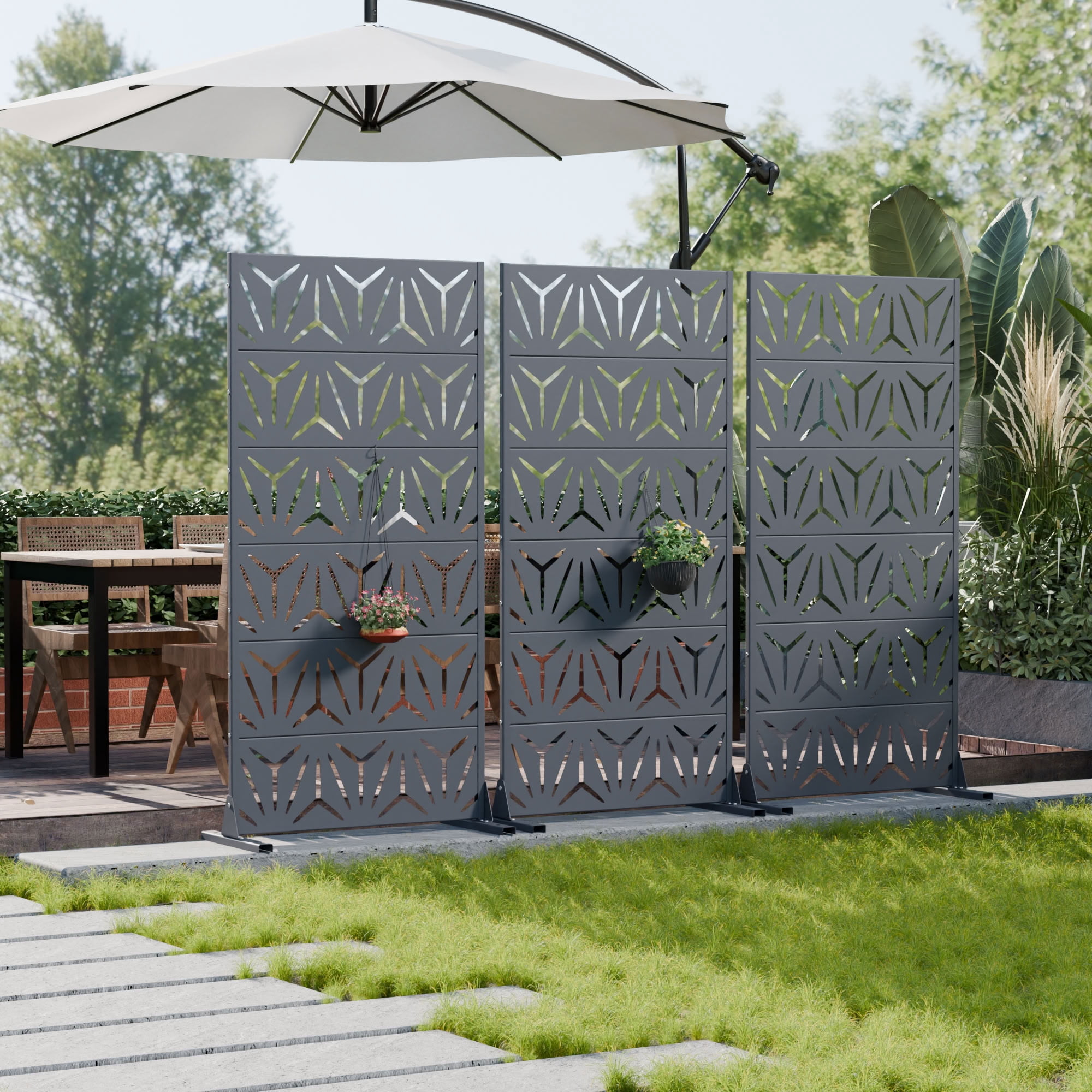 MAYEERTY 6 Panels Metal Outdoor Privacy Screen Panel Garden Divider Patio Backyard Decorative Privacy Fence, 72×35.4×15.7in