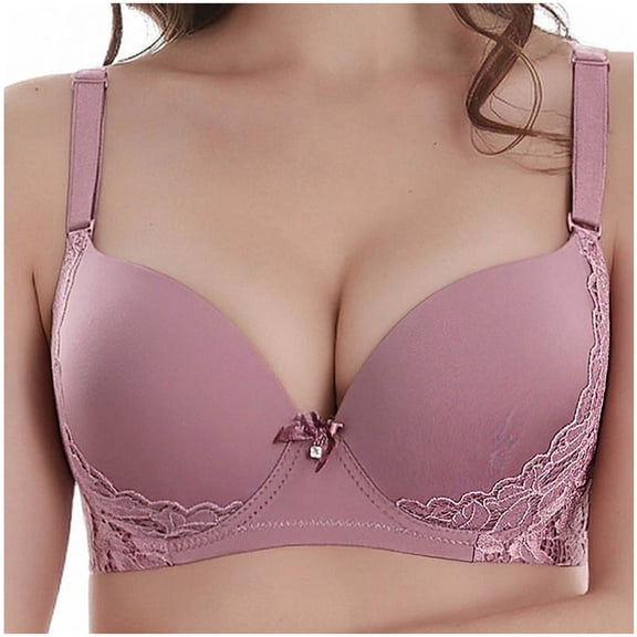 Women's Lace Underwire Bra Comfortable Push Up Anti‑Sagging Support Everyday Bra, C Cup, Adjsutable Straps (95C, Pink)