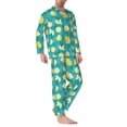 thumbnail image 2 of Yiaed Lemon Blue Print Men’s Pajamas Set - Long Sleeve Button Down Sleep Shirt and Pajama Bottoms Sleepwear Set Mens Pjs Sets Men's Pajama Bottoms-Large, 2 of 7