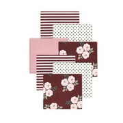 Little Treasure Hudson Baby Girls Cotton Poly Flannel Receiving Blankets 7-Pack, Burgundy Florals, 30x30 inches