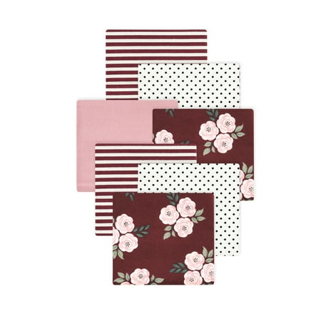 Little Treasure Hudson Baby Girls Cotton Poly Flannel Receiving Blankets 7-Pack, Burgundy Florals, 30x30 inches