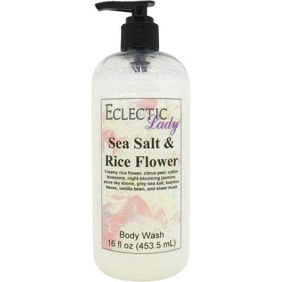 Sea Salt and Rice Flower Body Wash by Eclectic Lady, Liquid Shower Gel for Women and Men, 16 Ounces