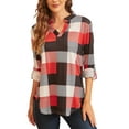 thumbnail image 3 of Uhndy Women Long Sleeve Plaid Tunic Shirt V Neck Pullover Blouse Tops Ladies New Fall Winter Roll-up Shirt Baggy Color Block Checked T Shirt Tops Red 5XL, 3 of 5
