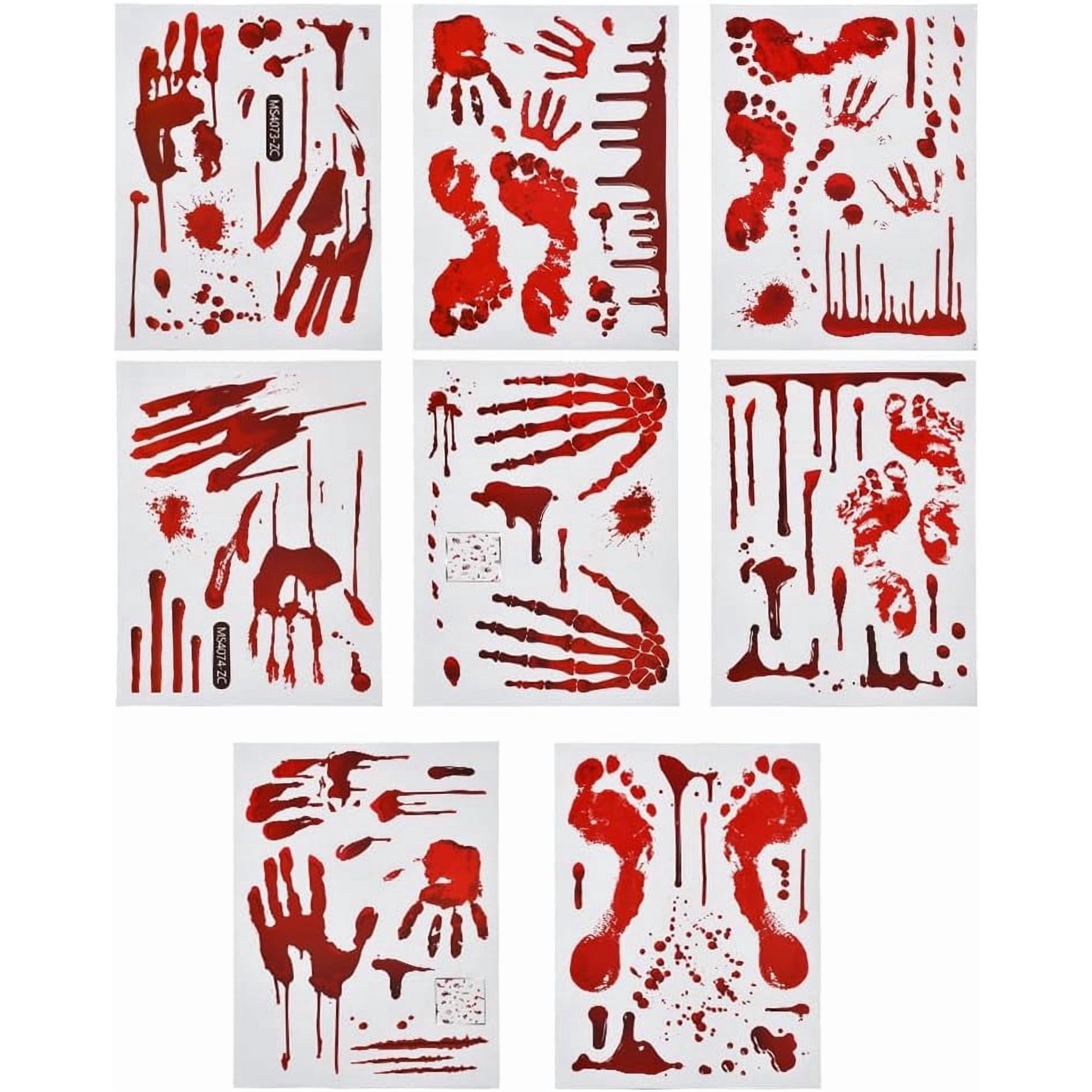 8Pcs Decorative Stickers PVC Adhesive Decals for Party DIY Craft Decoration Blood Handprints and Footprints Pattern Red 290x210x0.2mm for DIY Cratf