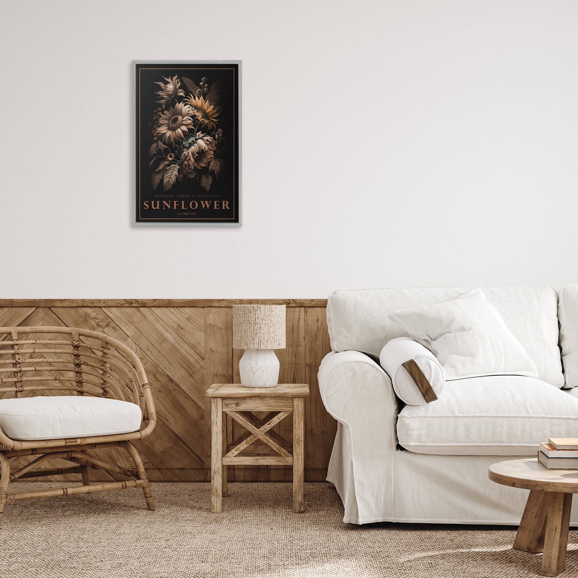 Stupell Industries Antique Sunflower Light Gray Framed Giclee Art, design by Chris Giampietro
