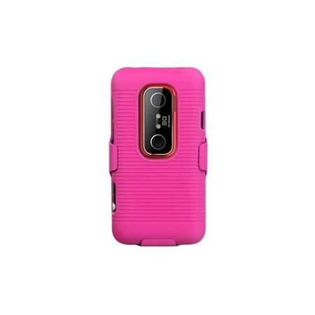 Insten Rubberized Hot Pink Hybrid Rugged Hard Shockproof Holster Case for HTC: EVO 3D, EVO V 4G