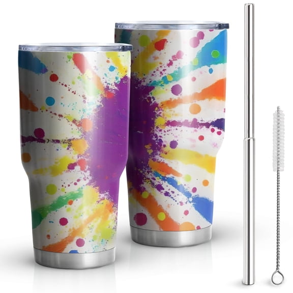 30oz Colorful Paint Splash Burst Tumblers Stainless Steel Tumbler with Lid and Straw,Vacuum Insulated Double Wall Travel Tumbler Cups Mug with Cleaning Brush for Coffee,Tea