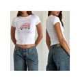 thumbnail image 3 of Aojekbee Women Short Sleeve T-Shirts Bowknot/Cherry/Car Print Crew Neck Shirts Summer Casual Slim Fit Tops Streetwear, 3 of 10