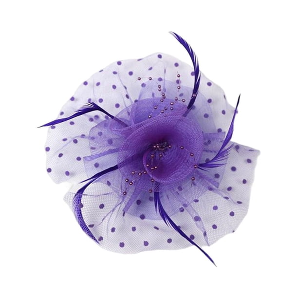 Qarigey Sombrero de red con lazo de flores para mujer, pinza para el pelo para dama de honor, accesorios para fiesta de boda, tocado con pinza Sombreros Púrpura