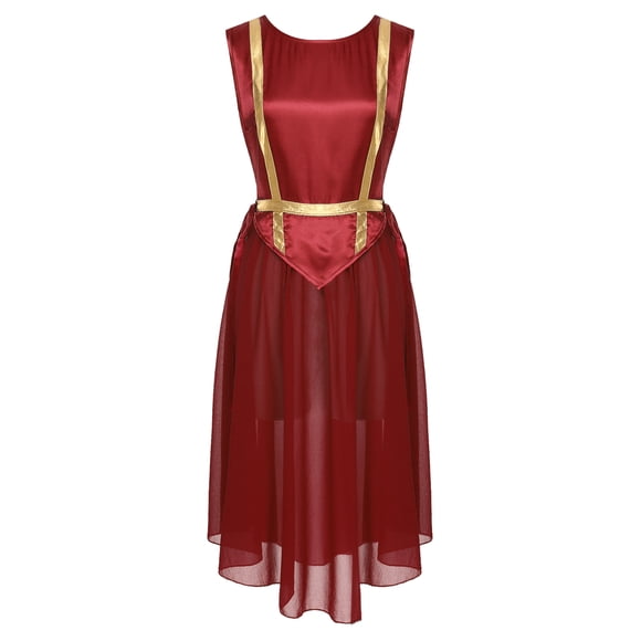 renvena Women Liturgical Praise Dance Tunic Dress Choir Robe Gown Church Worship Dancewear Costume Burgundy XL
