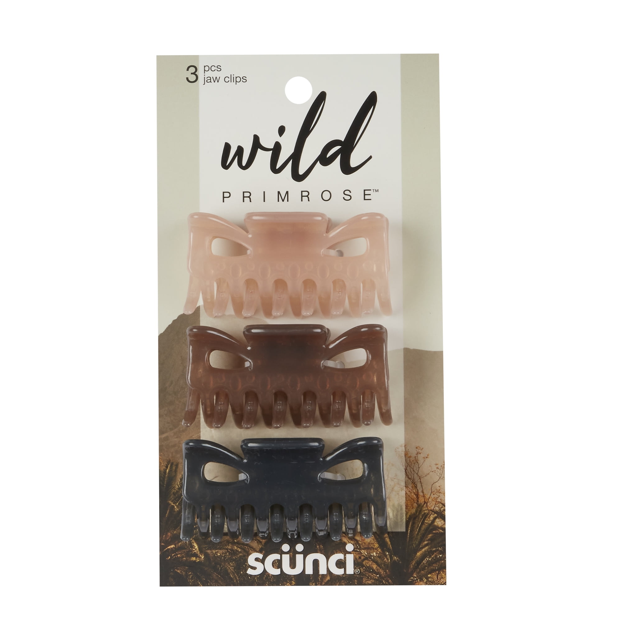 Wild Primrose by Scunci Jaw/Claw Clips in Beige, Brown and Black, 3ct