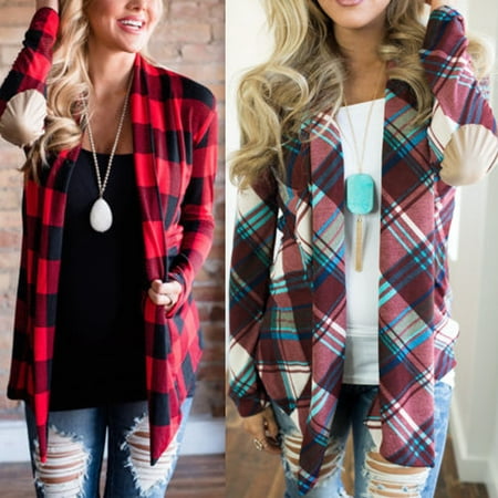 Womens Flannel Plaid Long Sleeve Shirts Casual Loose Cardigan Blouse Jacket