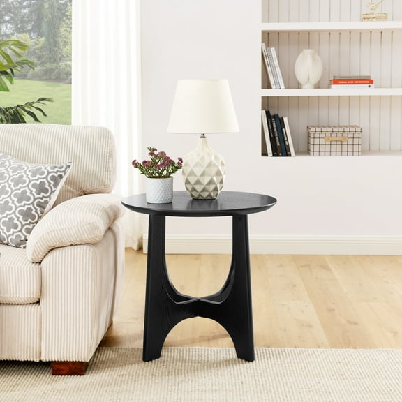Round End Table, 25" Round Side Table, Round Side Tables Living Room, Accent Table for Bedroom(Black)