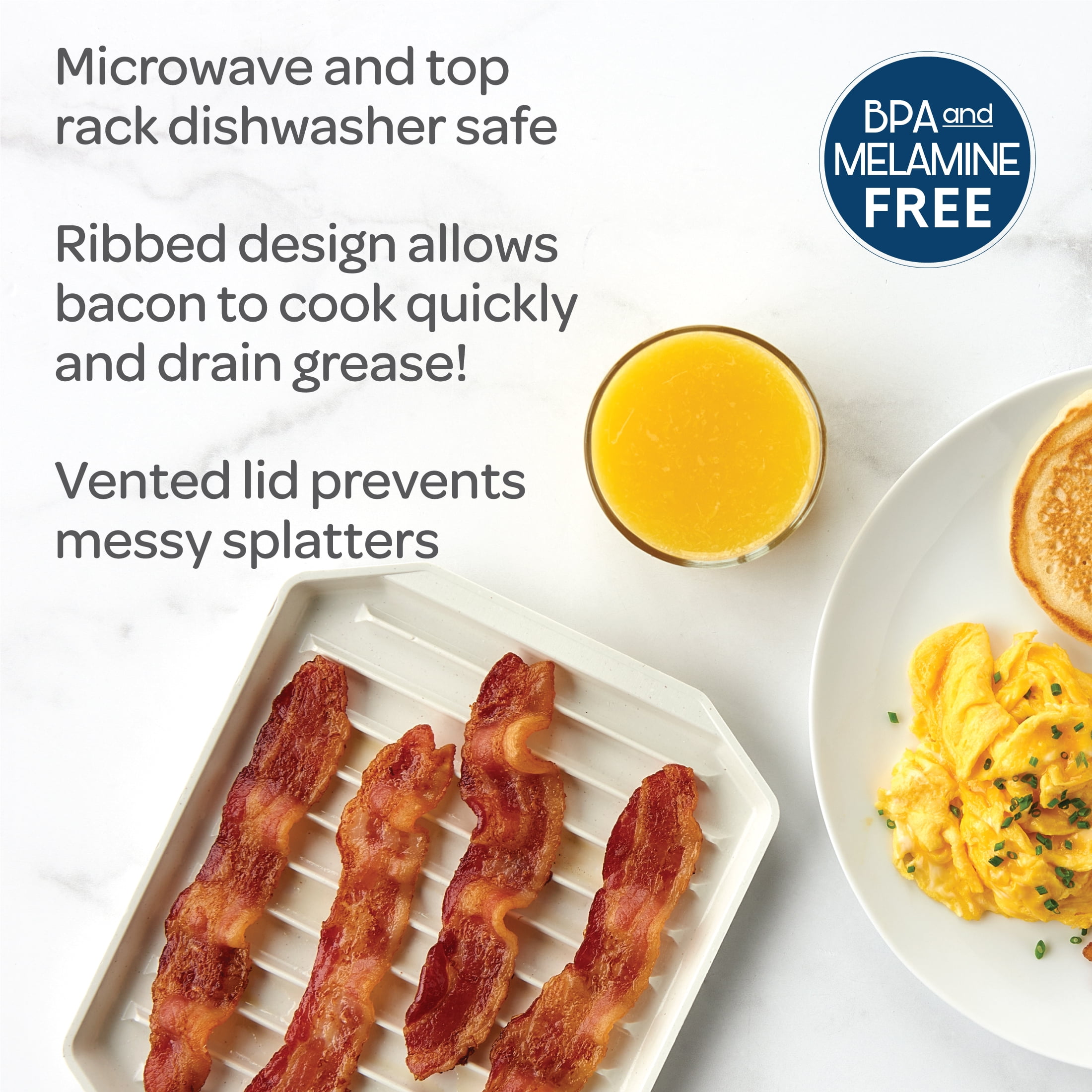 Nordic Ware Microwave Safe Covered Plastic Bacon Rack with Lid, White, 2 Pieces