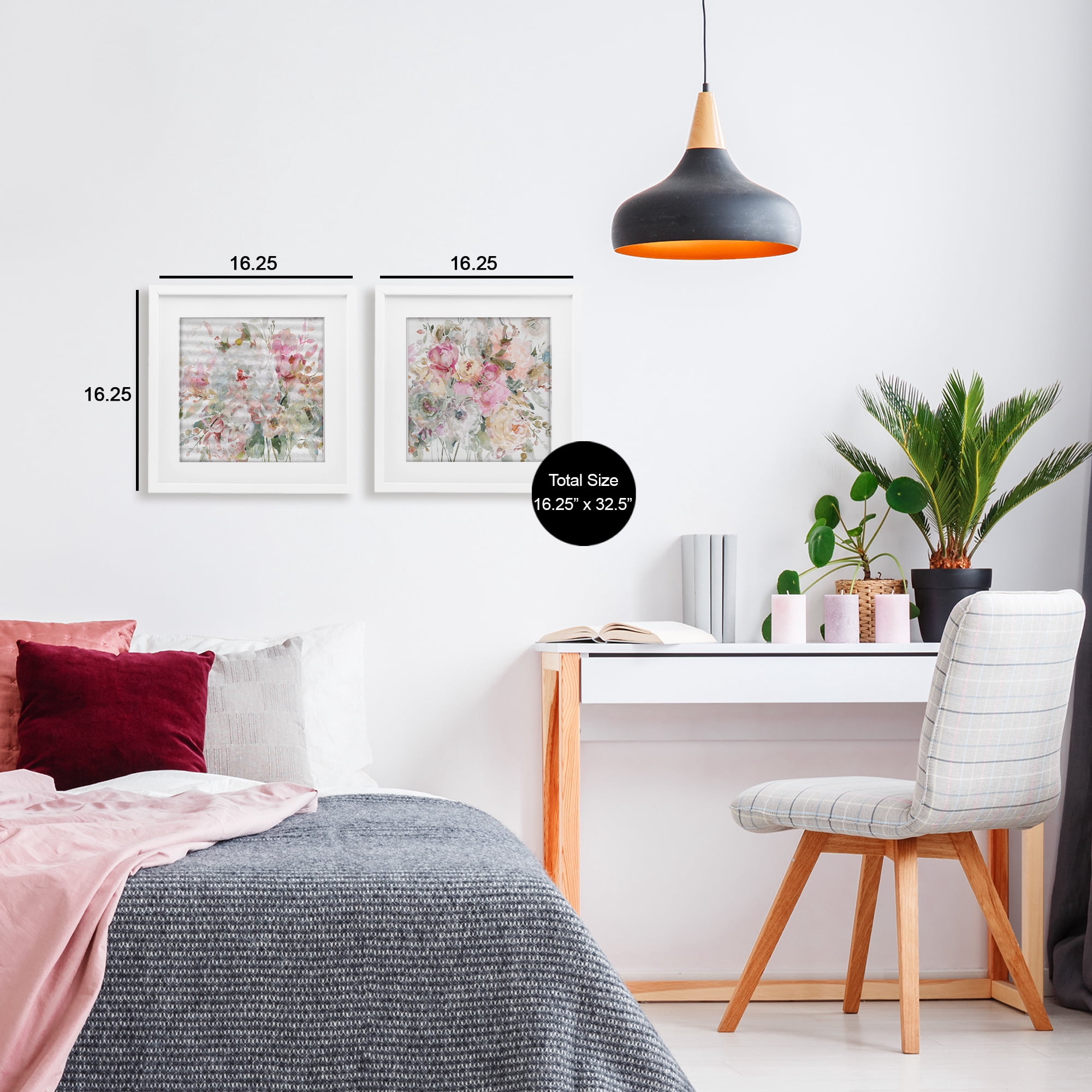 Stupell Industries Romantic Blush Botanicals 2 Piece White Framed Print Under Glass Set, design by Carol Robinson