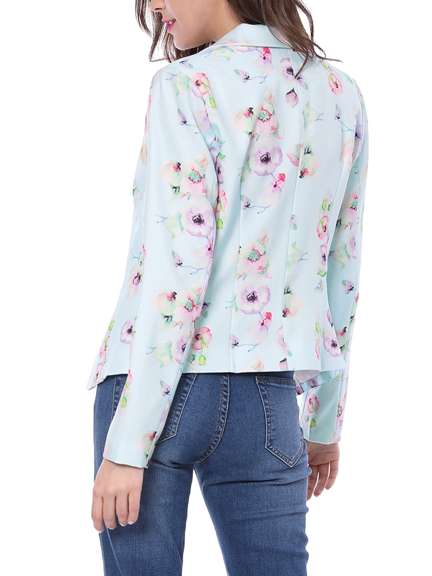 DARING DIVA Women's Elegant Notched Lapel Floral Print Blazer S Blue-Floral