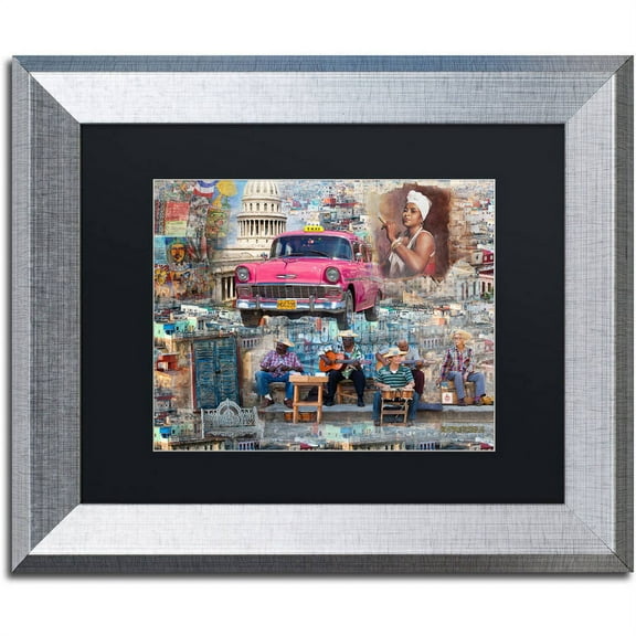 Trademark Fine Art "Pink Chevy in Havana" Canvas Art by Alberto Lopez, Black Matte, Silver Frame