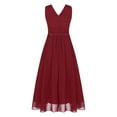 thumbnail image 2 of Yartina Girls V Neck Sleeveless Ruched Chiffon Long Dress Flower Girls Wedding Pageant Bridesmaid Burgundy 12, 2 of 7