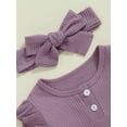 thumbnail image 6 of FEORJGP Toddler Baby Girl Basic One-piece Rompers 0 3M 6M 12M 18M Infant Solid Crew Neck Jumpsuits Buttons Long Sleeve Bodysuits with Headband Kids Lion Simply Casual Clothes for Spring Fall, 6 of 7