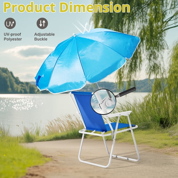Folding Beach Chair with Umbrella for Adults, Lightweight Porable Camping Chair with 265lbs Capacity for Travel Picnic Concert & Outdoor Activities, Blue