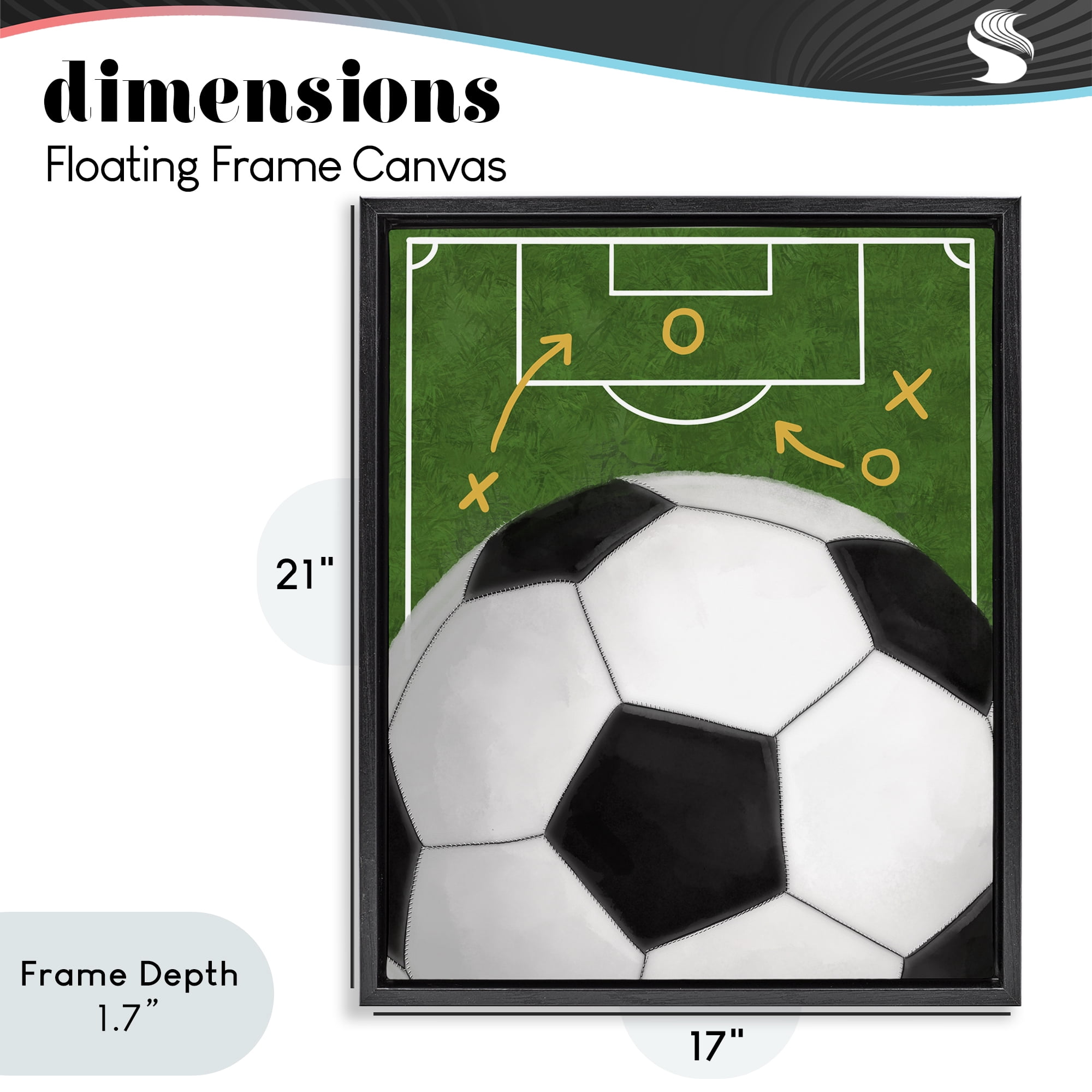 Stupell Industries Soccer Field & Ball Black Framed Floater Canvas Wall Art, design by Jennifer Stith