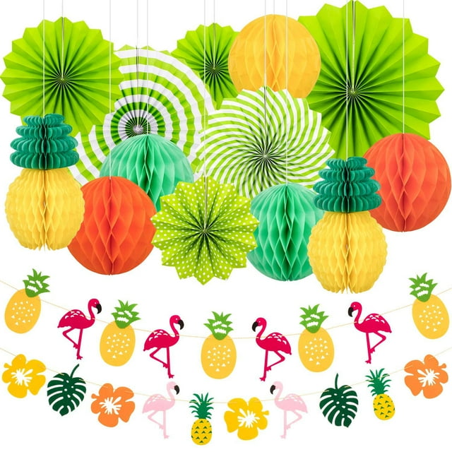Día del niño Decoración colorida para fiestas Cumpleaños y carnavales - 15 piezas con abanicos de papel colgantes, pompones, cintas de seda y guirnaldas de banderines