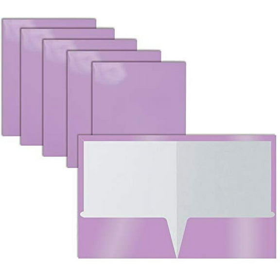 2 Pocket Glossy Laminated Lavender Paper Folders, Box of 25, Letter Size, Lavender Light Purple Paper Portfolios by Better Office Products, 25 Pack