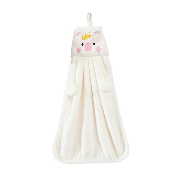 Qholemyo Household Hanging Hand Towels Corals Fleece Solid Color Children's Hand Towels Cute Piglet Style Small Hand Towels For Bathroom Soft Hand Towels
