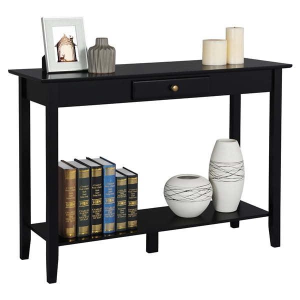 2Tier Wood Hall Console Table with Drawer and Bottom Shelf 55Lb