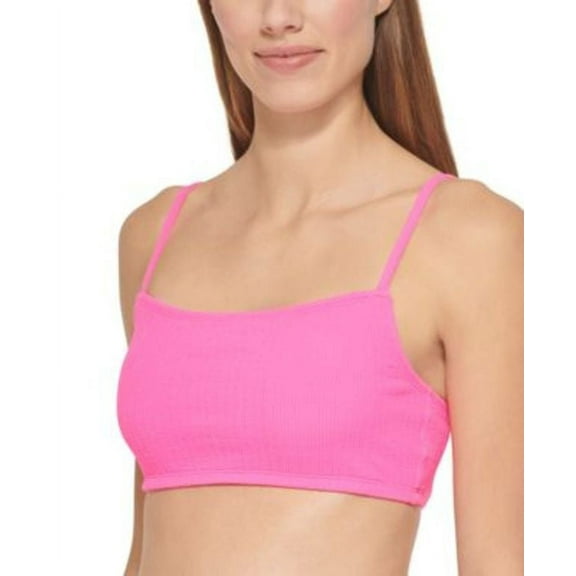 DKNY NEON PINK MICRO SCRUNCH TEXTURE Bralette Bikini Swim Top, US X-Large