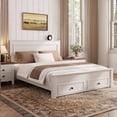 thumbnail image 2 of UHOMEPRO Full Size Bed Frame with 2 Drawers, 550LBS Heavy Duty Wood Platform Bed with Headboard, Noise-Free, Easy Assembly, No Box Spring Needed, White, 2 of 10