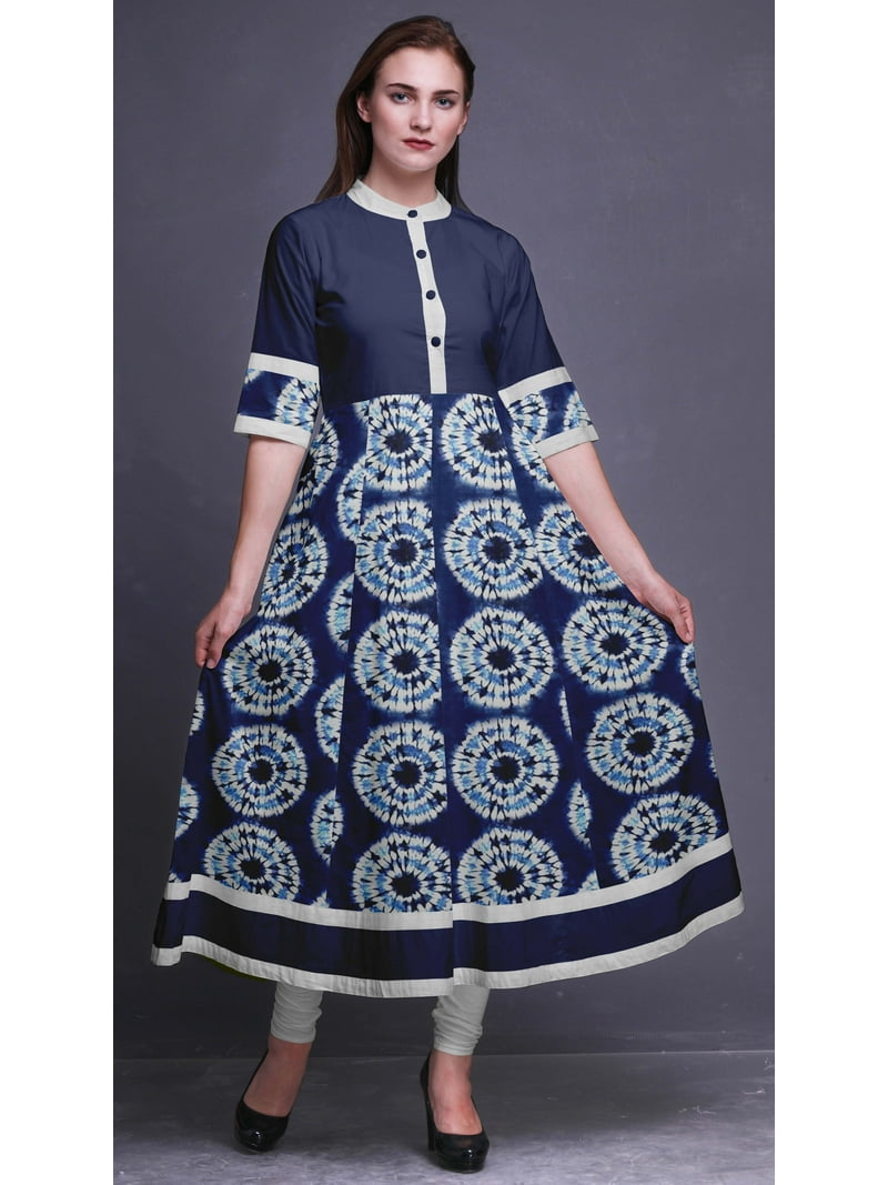 Bimba Blue Tie & Dye Shibori Long A Line Anarkali Dress For Women Classic  Printed Indian Kurtis Tunic-X-Large - Walmart.com