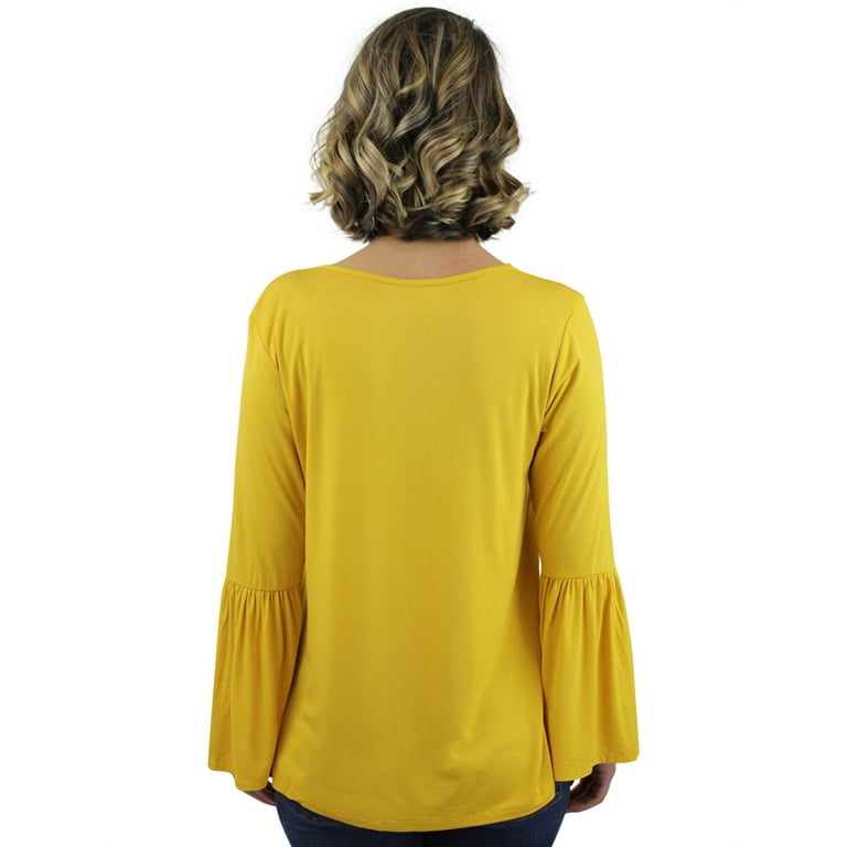Mustard yellow bell sleeve cheap top