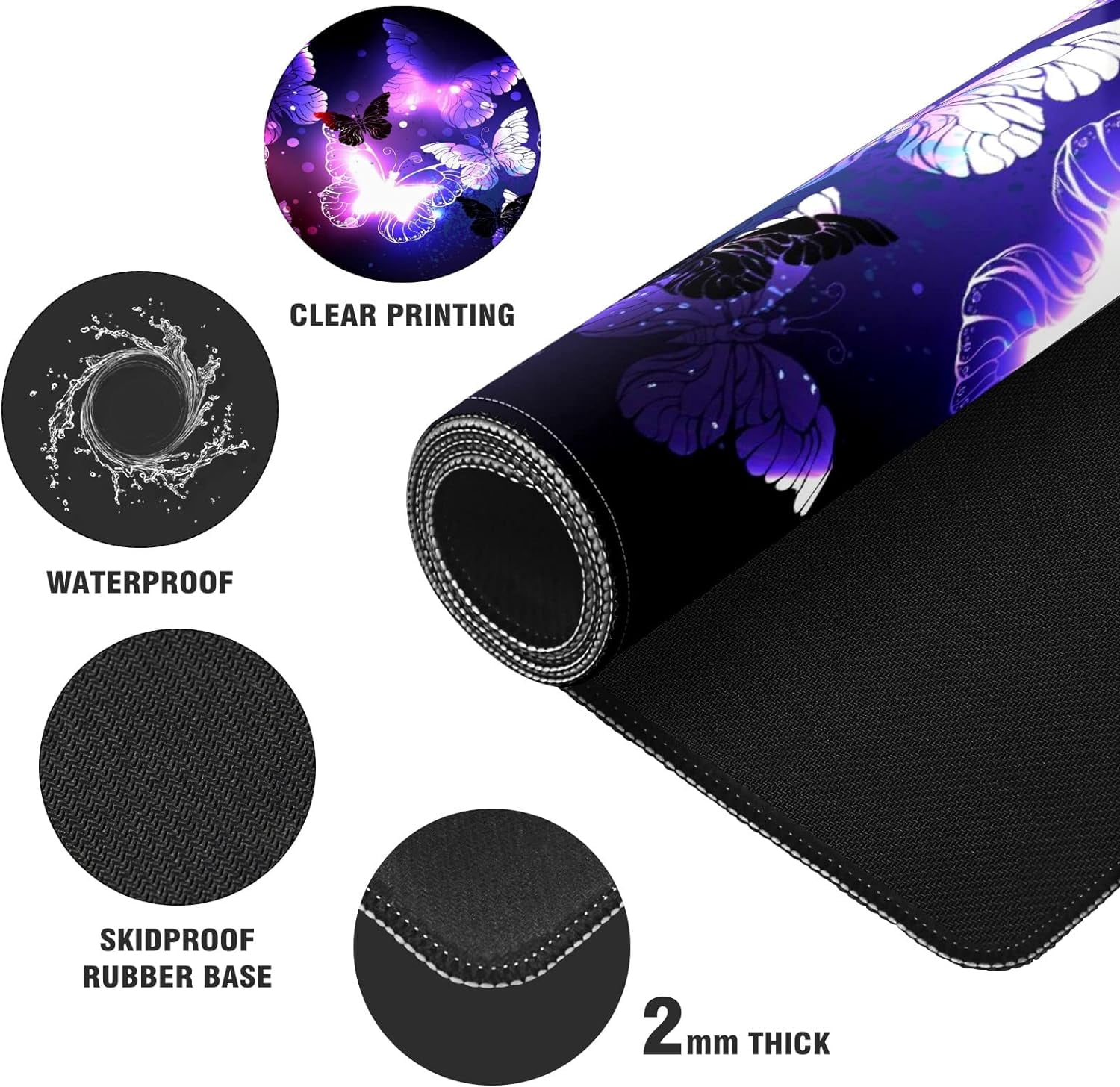 Glowing Purple Butterfly Desk Mat, Desk Accessory, Cute Workspace, Trendy Workspace, Trendy, 35.4x15.7in Large Gaming Mouse Pad, Cute Desk Topper, Pretty Desk Pad