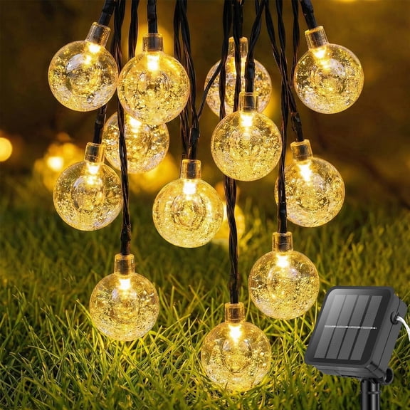 20FT Solar String Lights Outdoor, 30 LED Crystal Globe Lights with 8 Lighting Modes, Solar Powered Patio Hanging Lights for Garden, Camping & Party Decoration (Warm White)