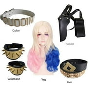 Harley quinn accessorry Bundle Cosplay Set For Women Accessories Halloween Adult Belt+Collar+Holster+Wristband+Wig 5pc