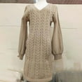 thumbnail image 6 of Kaemgyyd Fall Dresses for Women Casual Oversized V Neck Pullover Dress Loose Long Sleeve Cable Knit Mini Dress, 6 of 6
