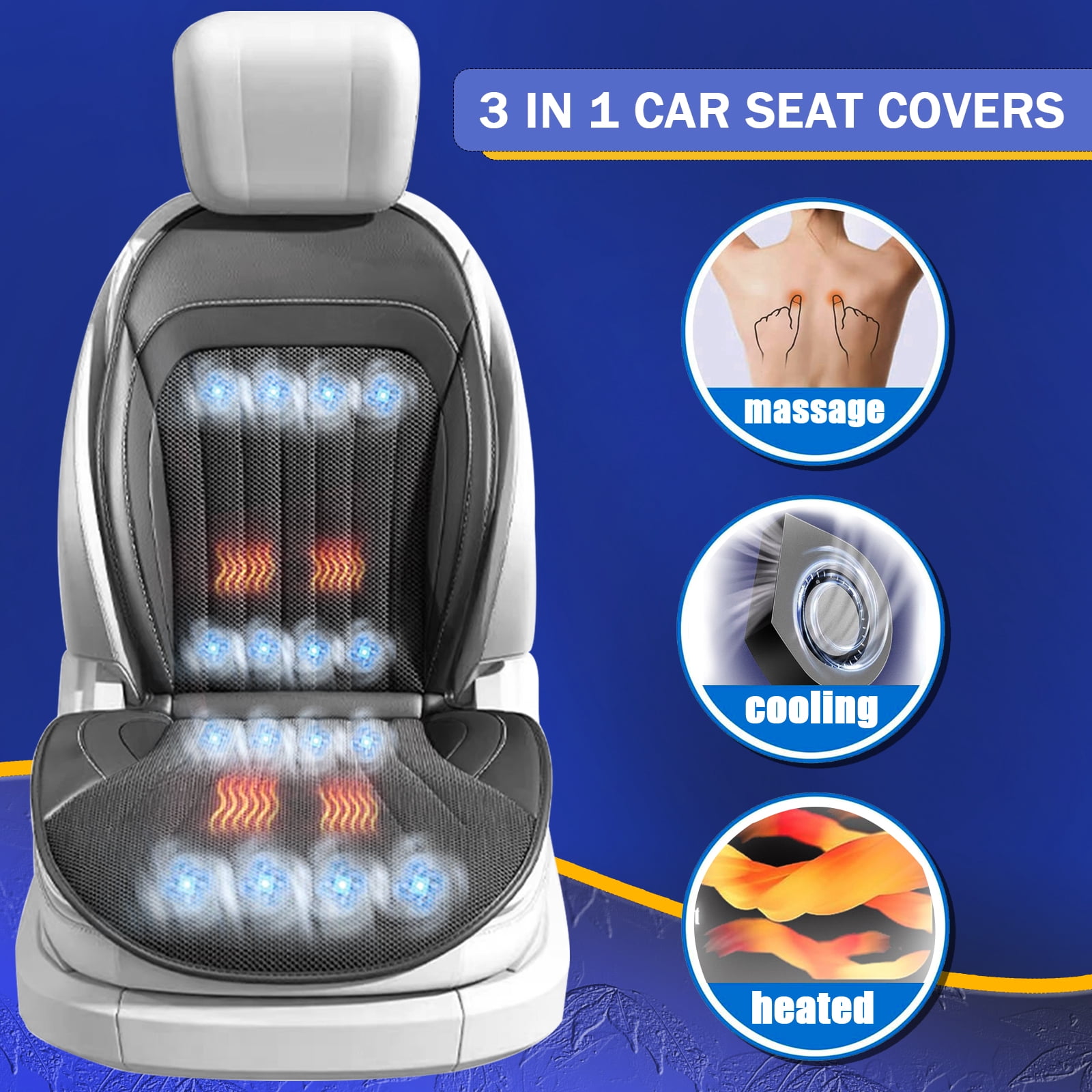 3 in 1 Front Seat Cooling Seat Cover, 16 Fans Ventilated Cooling Seat Cover with Air Conditioning Refrigeration Device, Heat Seat Covers Car SUV Universal Cooling Seat Cover with Massage