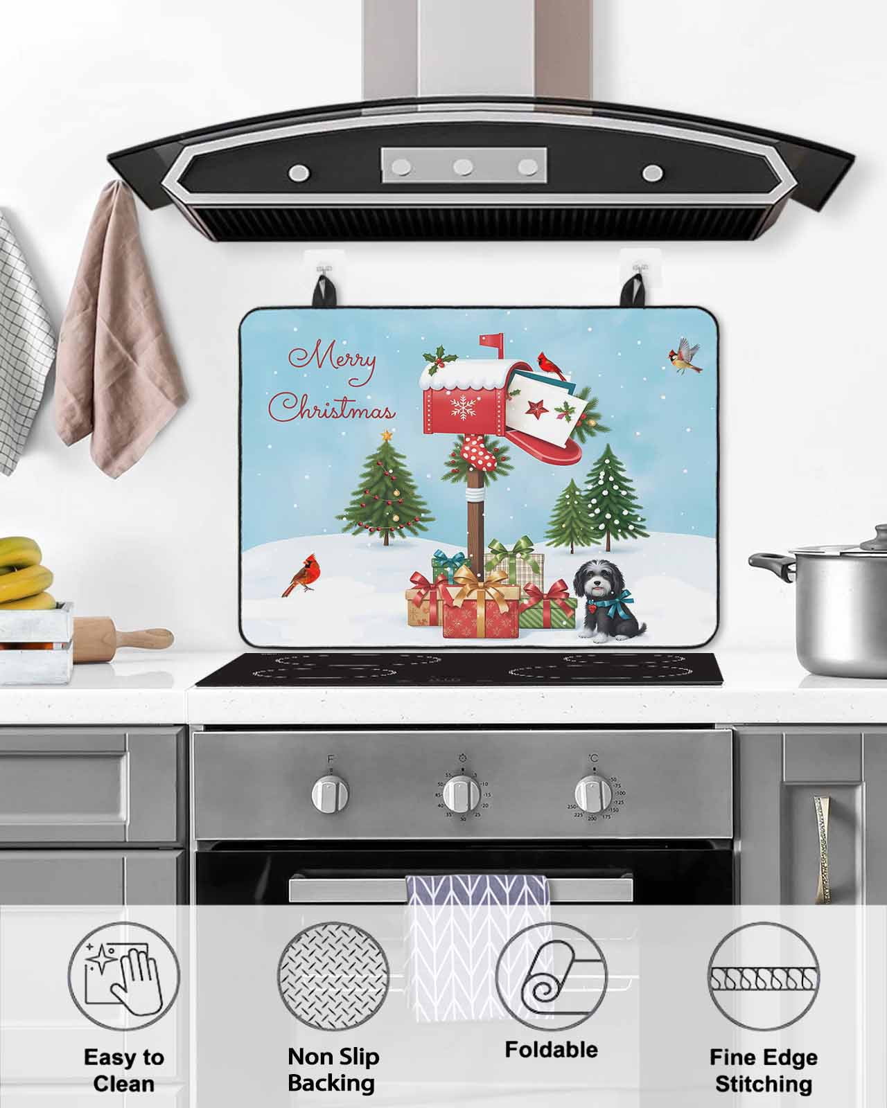 Large Induction Cooktop Protector Mat Christmas Stove Top Covers for Electric Stove, Winter Cartoon Xmas Mailbox Cardinal Pine Trees Decorative Stove Burner Cover Mats, Glass Top Stove Cover