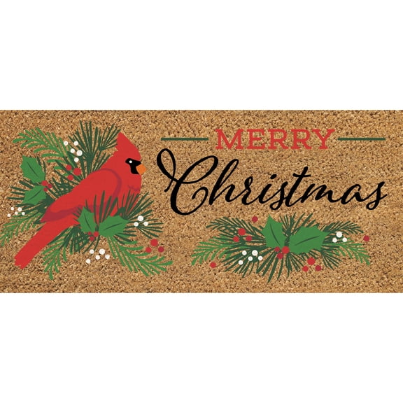Merry Christmas Cardinal Flocked Coir Sassafras Switch Mat