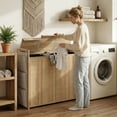 thumbnail image 2 of HOMCOM Bamboo Laundry Hamper with Removable Drawstring Bag, Natural, 2 of 10