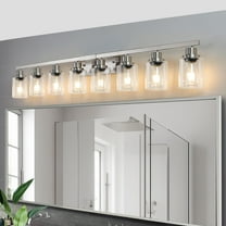 8 Light Brushed Nickel Modern 51.2in Bathroom Vanity Light with Clear Glass Shade, Bathroom Lighting Fixtures Over Mirror