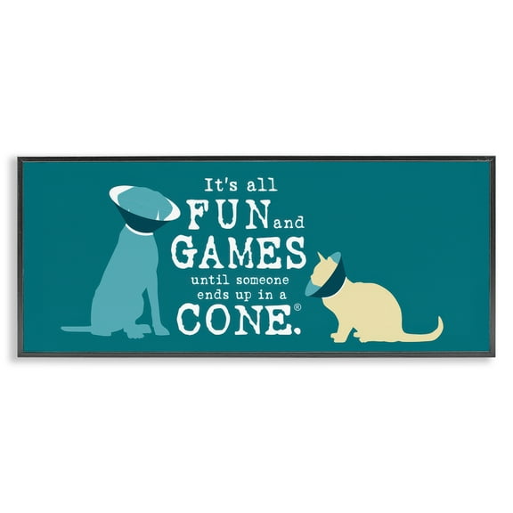 Stupell Industries Funny Cat & Dog Cone Animals Painting Black Framed Art Print Wall Art, 24 x 10