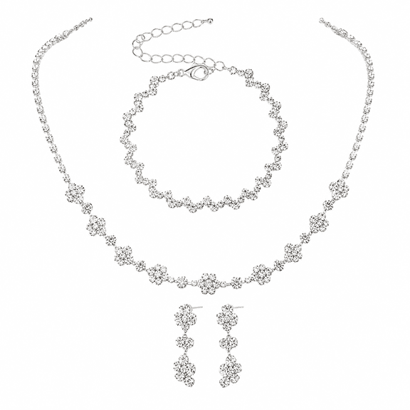 Silver Tone Wedding Jewelry Set for Women, Bridal Jewelry Set for Bride Bridesmaid Prom Party