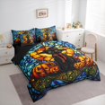 thumbnail image 3 of jejeloiu Cartoon Kitten Halloween Spooky Pumpkin Colorful Boho Glass Queen Comforter Sheet Set, Reversible Super Cozy Boys Bedding, 7pcs, 3 of 8