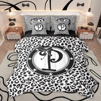 Feelyou Initial P Letter Twin Bedding Sets 7-Piece for Teen, Black White Fashion Bow-tie Bedding Comforter Set, Chic Cheetah Print Reversible Sheet Sets, Super Cozy Room Decor