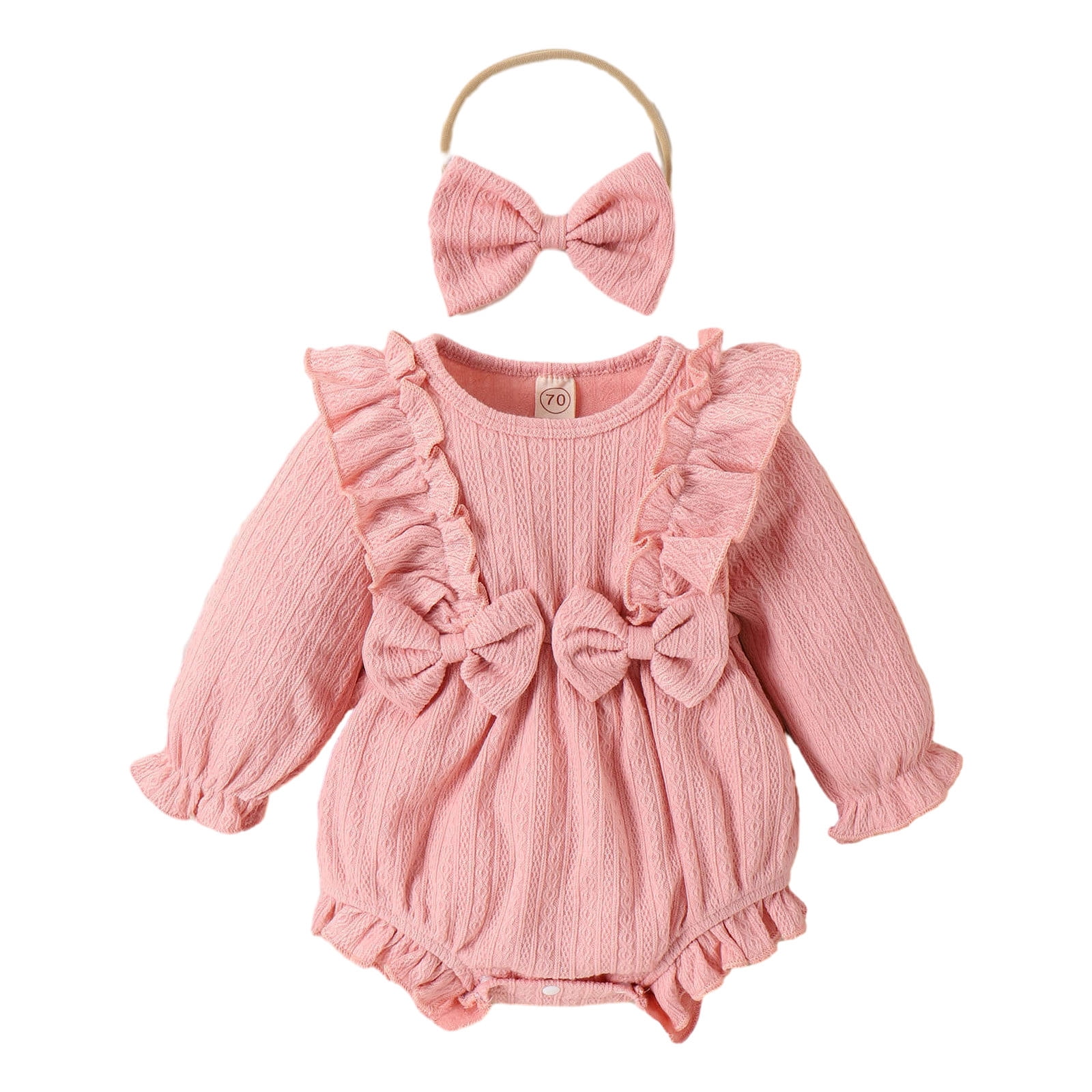 Styesk Baby Girl Clothes Infant Girls Long Sleeve Solid Bowknot Romper Newborn Bodysuits Headbands Set For 3 18 Months Baby Walmart