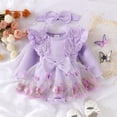 thumbnail image 6 of Newborn Baby Girl Lace Romper Dress Embroidery Butterfly Long Sleeve Ruffle Mesh Tutu Dress 3 6 12 18 Months Cute Jumpsuits with Headband, 6 of 9